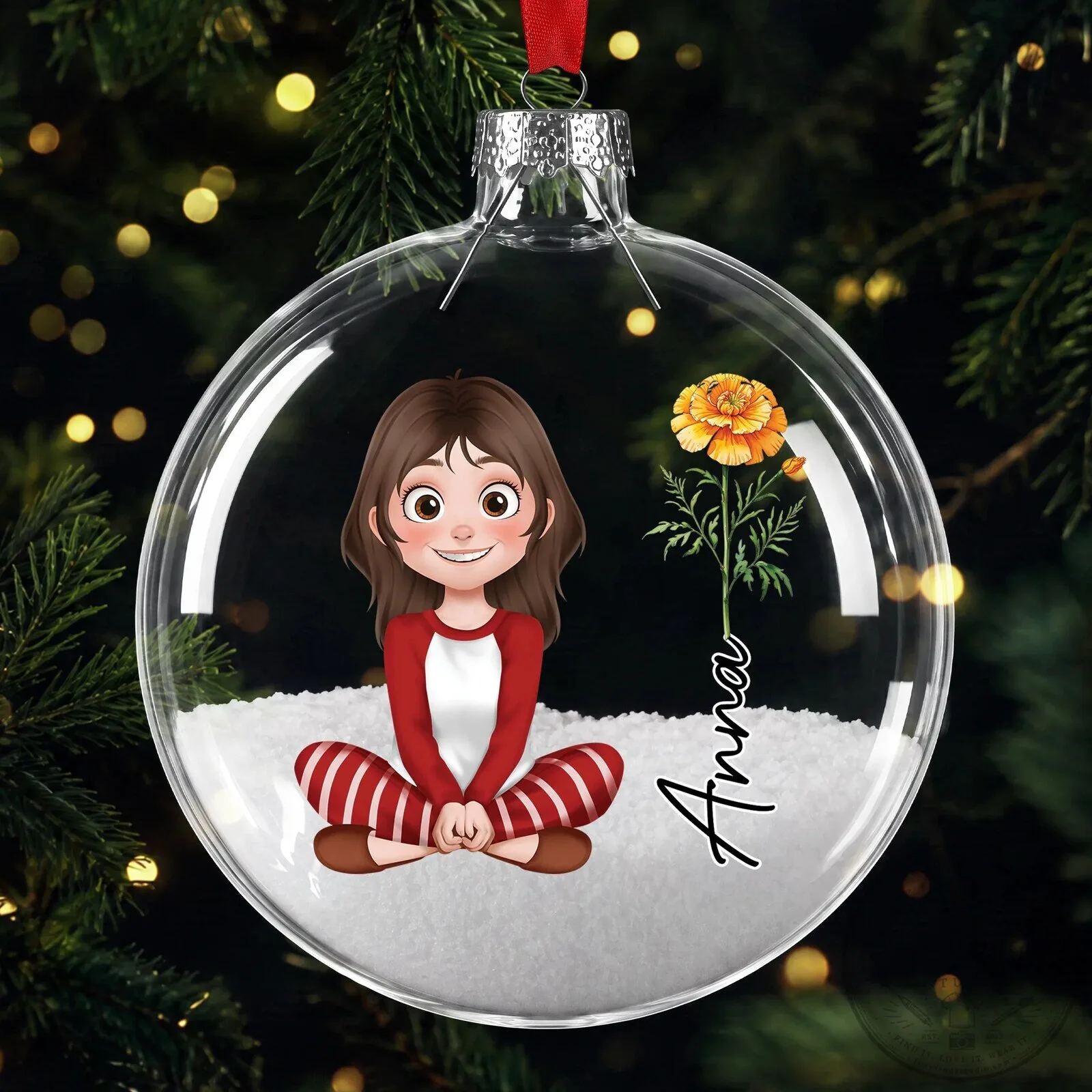 Personalized Baby Girl First Christmas Ornament with Birth Flower and Name 10 Personalized Baby Girl First Christmas Ornament with Birth Flower and Name