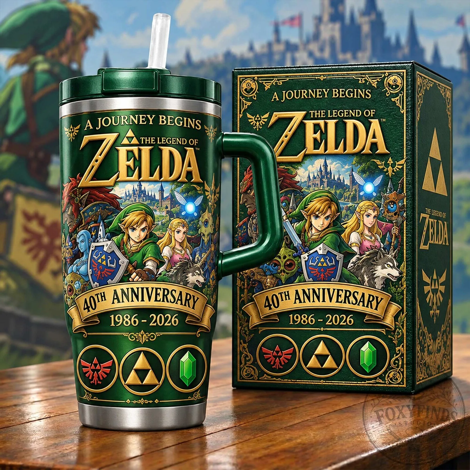 40th Anniversary Insulated Tumbler with Handle: A Journey Begins - The Legend of Zelda 2 40th Anniversary Insulated Tumbler with Handle: A Journey Begins - The Legend of Zelda