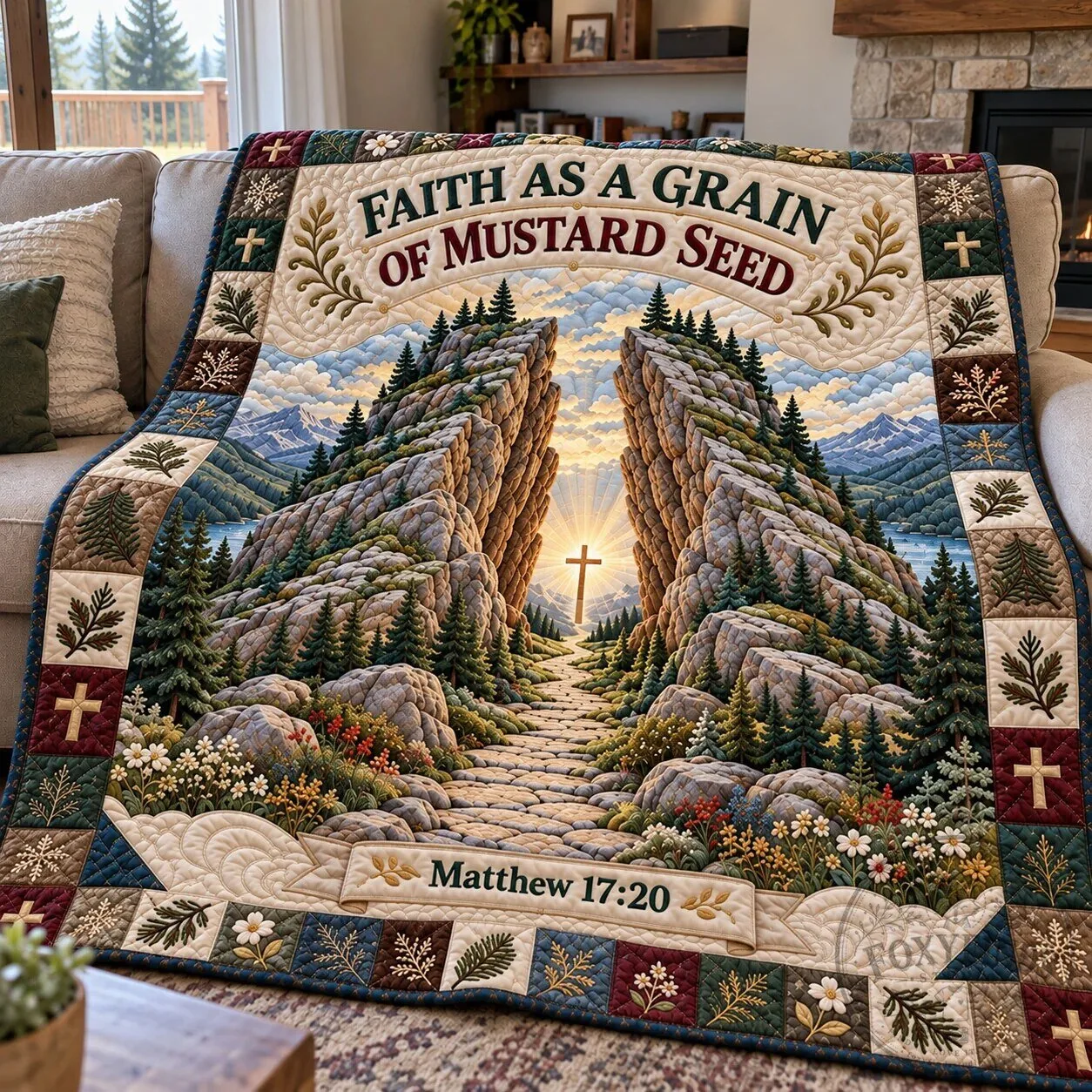 Faith As A Grain Of Mustard Seed Christian Bible Verse Quilted Blanket