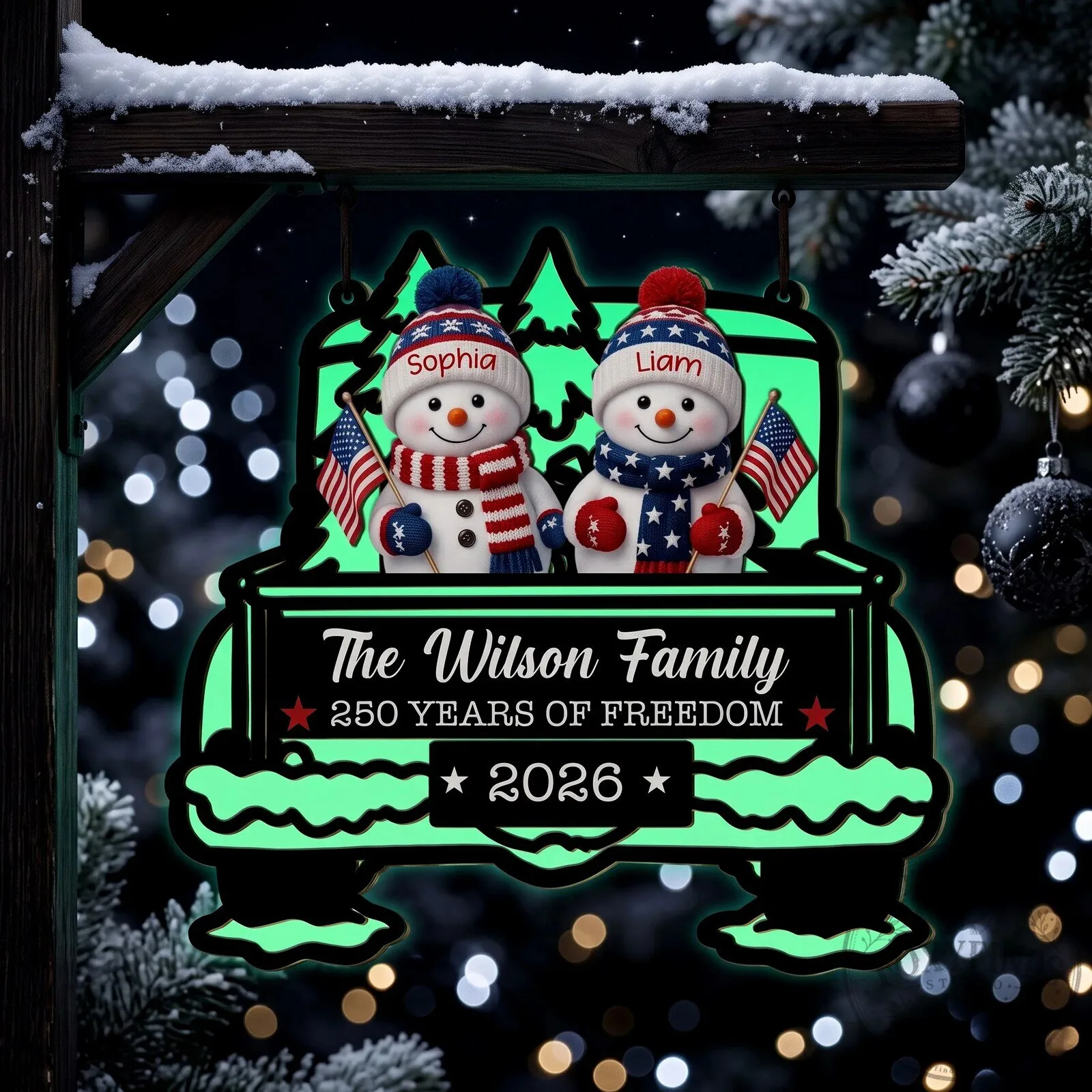 Personalized Snowman Family 250th Anniversary Christmas Wood Sign