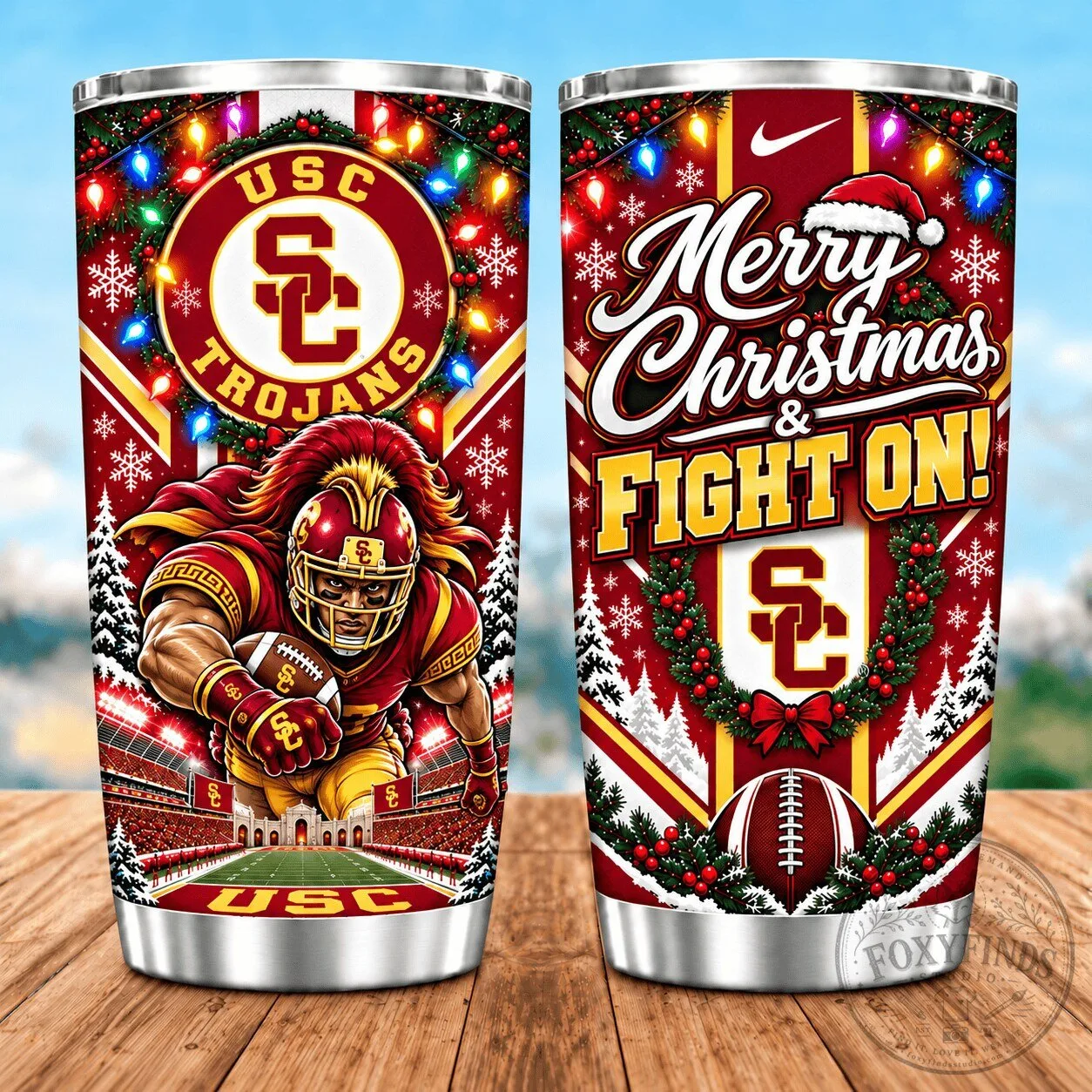 USC Trojans Christmas Spirit Football Player Stainless Steel Tumbler 5 USC Trojans Christmas Spirit Football Player Stainless Steel Tumbler