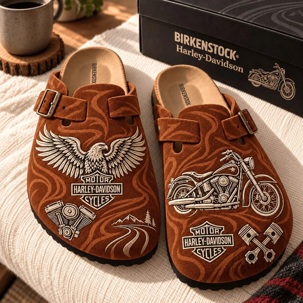 Harley-Davidson Motorcycle Eagle Logo Brown Suede Clogs