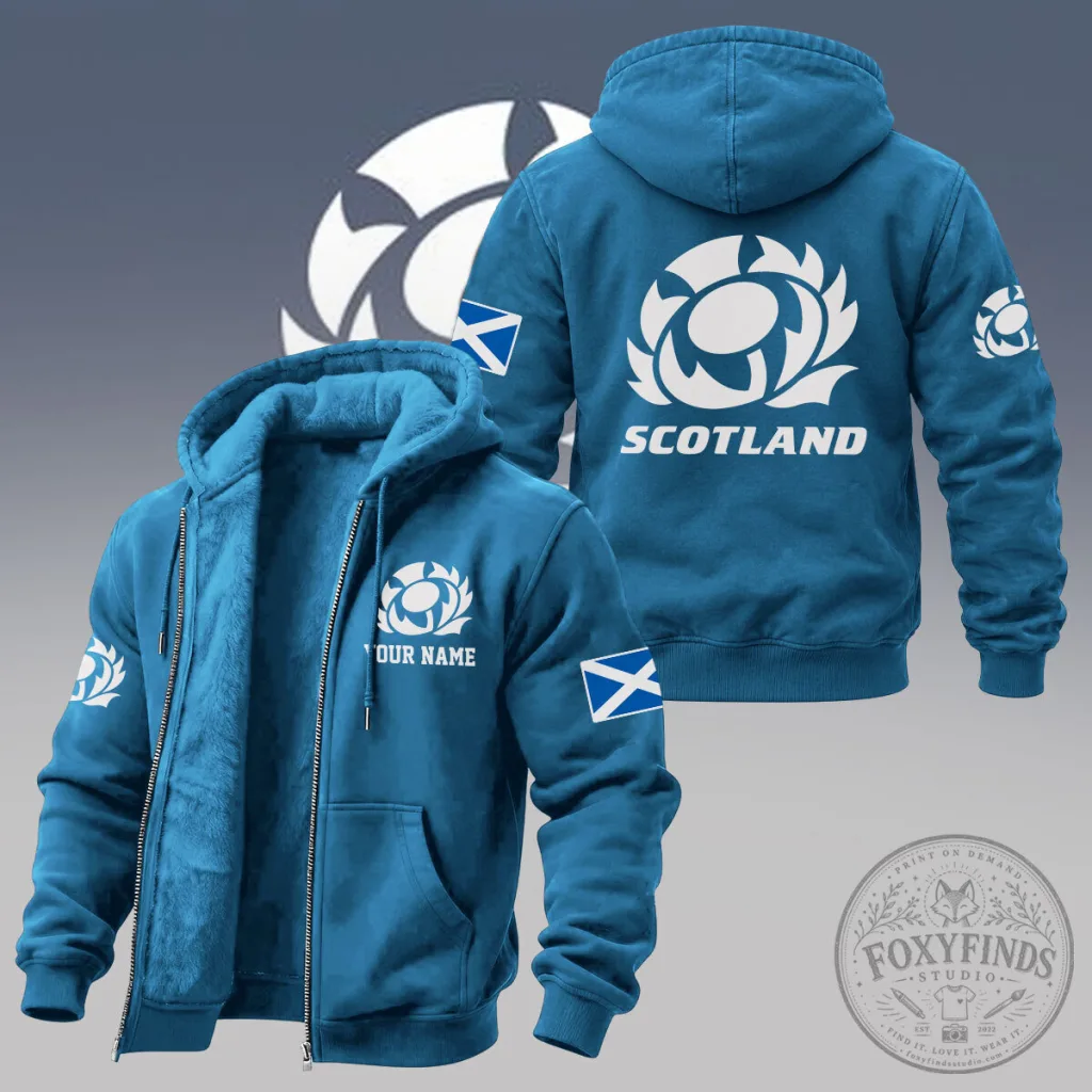 Scotland Rugby Union Team Crest Personalized Full-Zip Hoodie Scotland Rugby Union Team Crest Personalized Full-Zip Hoodie