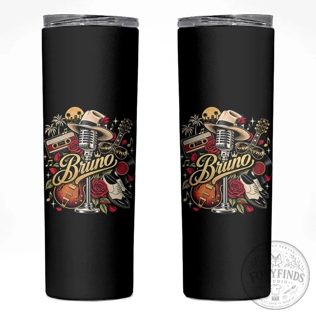 Bruno Mars Music Fan Art Vintage Microphone Guitar Rose Country Western Tumbler