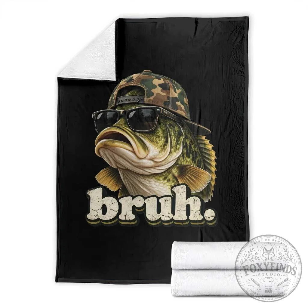 Bruh Fishing Camo Bass Fish Funny Teen Throw Blanket