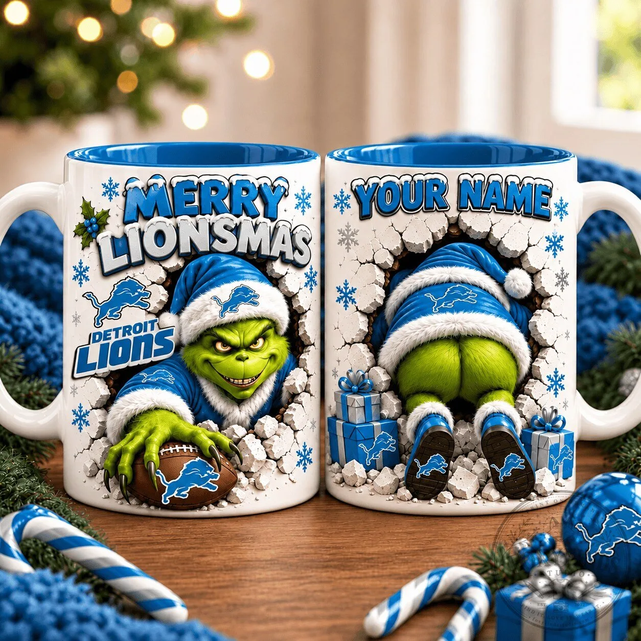 Detroit Lions Grinchmas Merry Lionsmas Funny Christmas Ceramic Mug