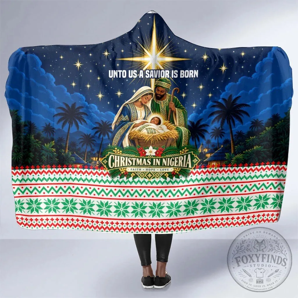 Christmas in Nigeria Nativity Scene Hooded Blanket for Adults