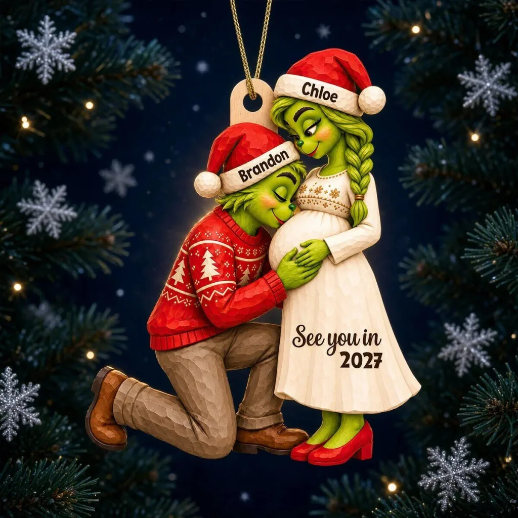 Grinch Couple Pregnancy Announcement Christmas Ornament - Personalized Baby Bump Holiday Gift Grinch Couple Pregnancy Announcement Christmas Ornament - Personalized Baby Bump Holiday Gift