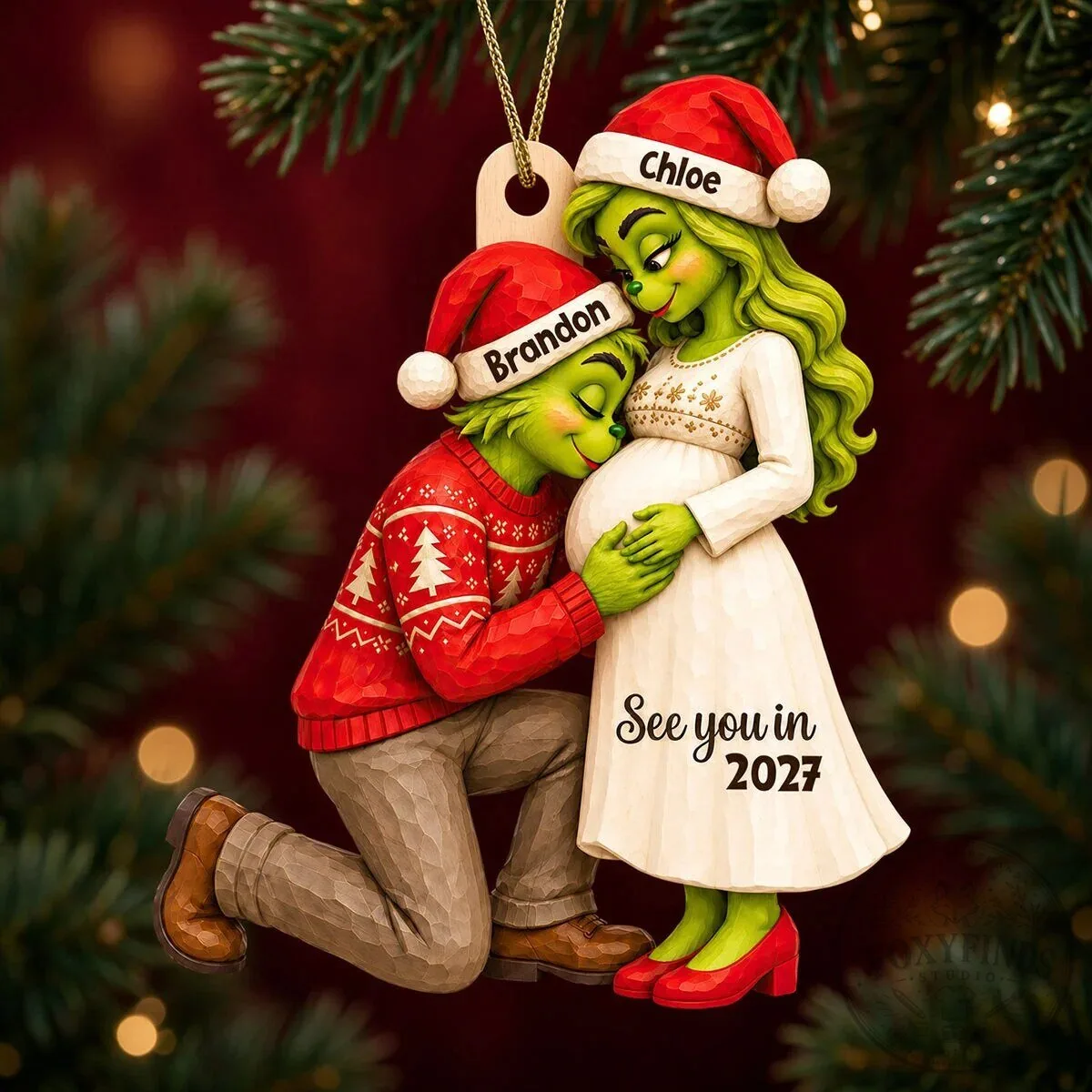 Grinch Couple Pregnancy Announcement Christmas Ornament - Personalized Baby Bump Holiday Gift 13 Grinch Couple Pregnancy Announcement Christmas Ornament - Personalized Baby Bump Holiday Gift