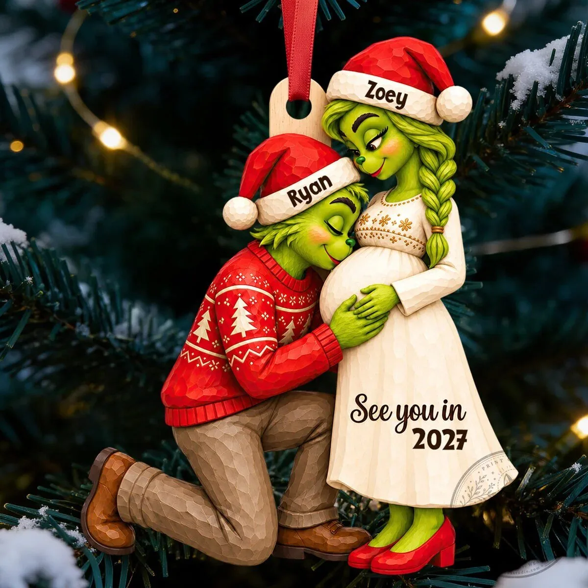Grinch Couple Pregnancy Announcement Christmas Ornament - Personalized Baby Bump Holiday Gift 16 Grinch Couple Pregnancy Announcement Christmas Ornament - Personalized Baby Bump Holiday Gift