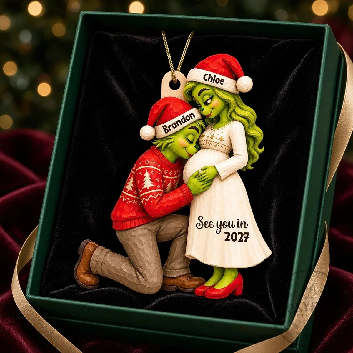 Grinch Couple Pregnancy Announcement Christmas Ornament - Personalized Baby Bump Holiday Gift 17 Grinch Couple Pregnancy Announcement Christmas Ornament - Personalized Baby Bump Holiday Gift