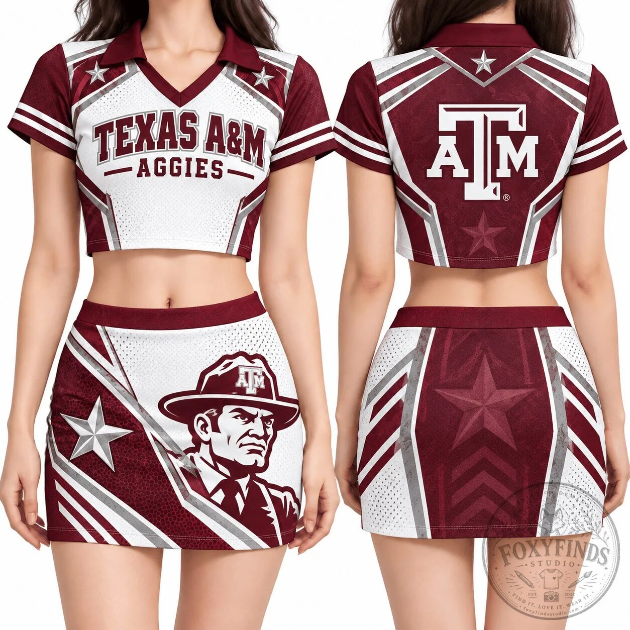 Texas A&M Aggies Women's Cropped V-Neck Polo Shirt and Skirt Set