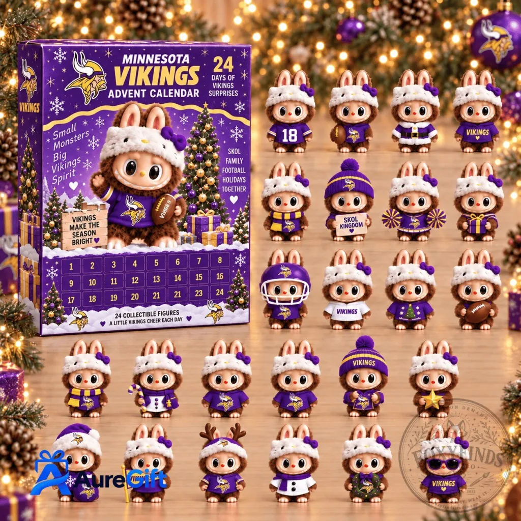 Minnesota Vikings Labubu Christmas Advent Calendar with 24 Collectible Figures 2D Minnesota Vikings Labubu Christmas Advent Calendar with 24 Collectible Figures 2D