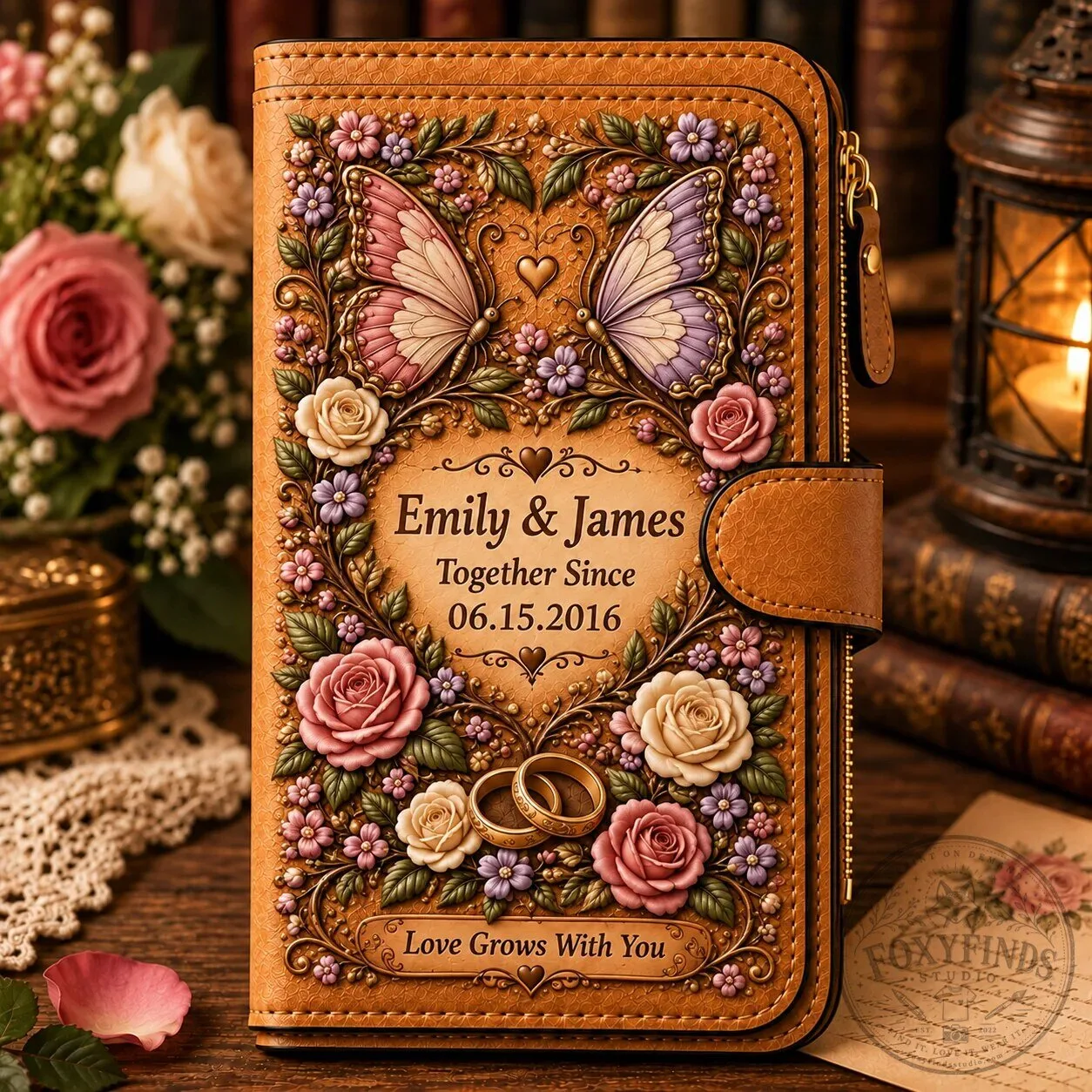 Personalized Vintage Romance Wallet with Doves and Roses for Couples 7 Personalized Vintage Romance Wallet with Doves and Roses for Couples