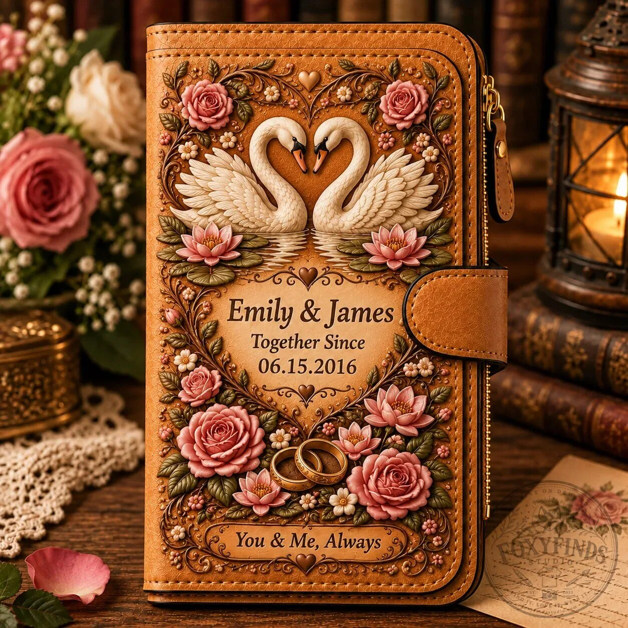 Personalized Vintage Romance Wallet with Doves and Roses for Couples 8 Personalized Vintage Romance Wallet with Doves and Roses for Couples