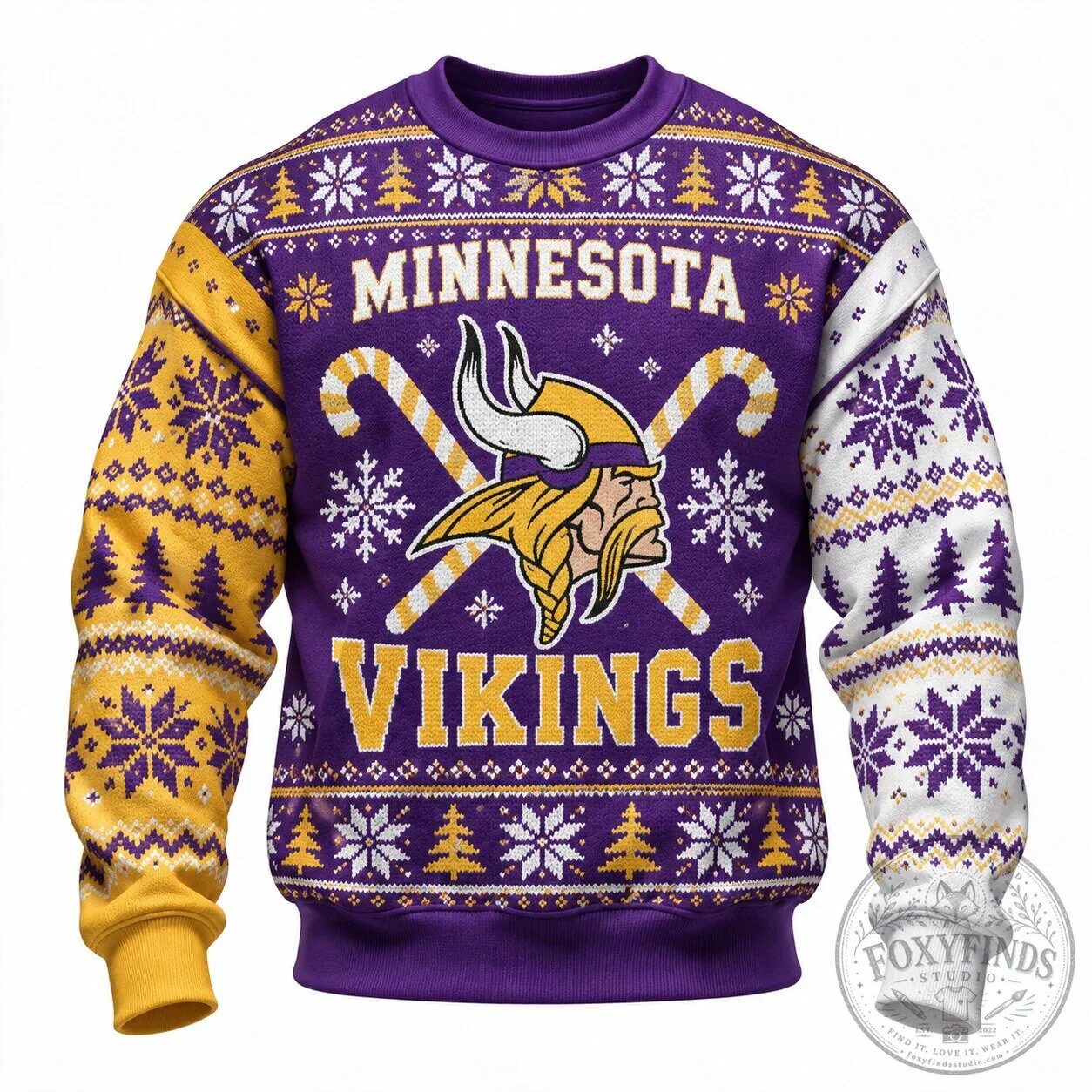 Minnesota Vikings Ugly Christmas Sweater with Candy Canes and Snowflakes