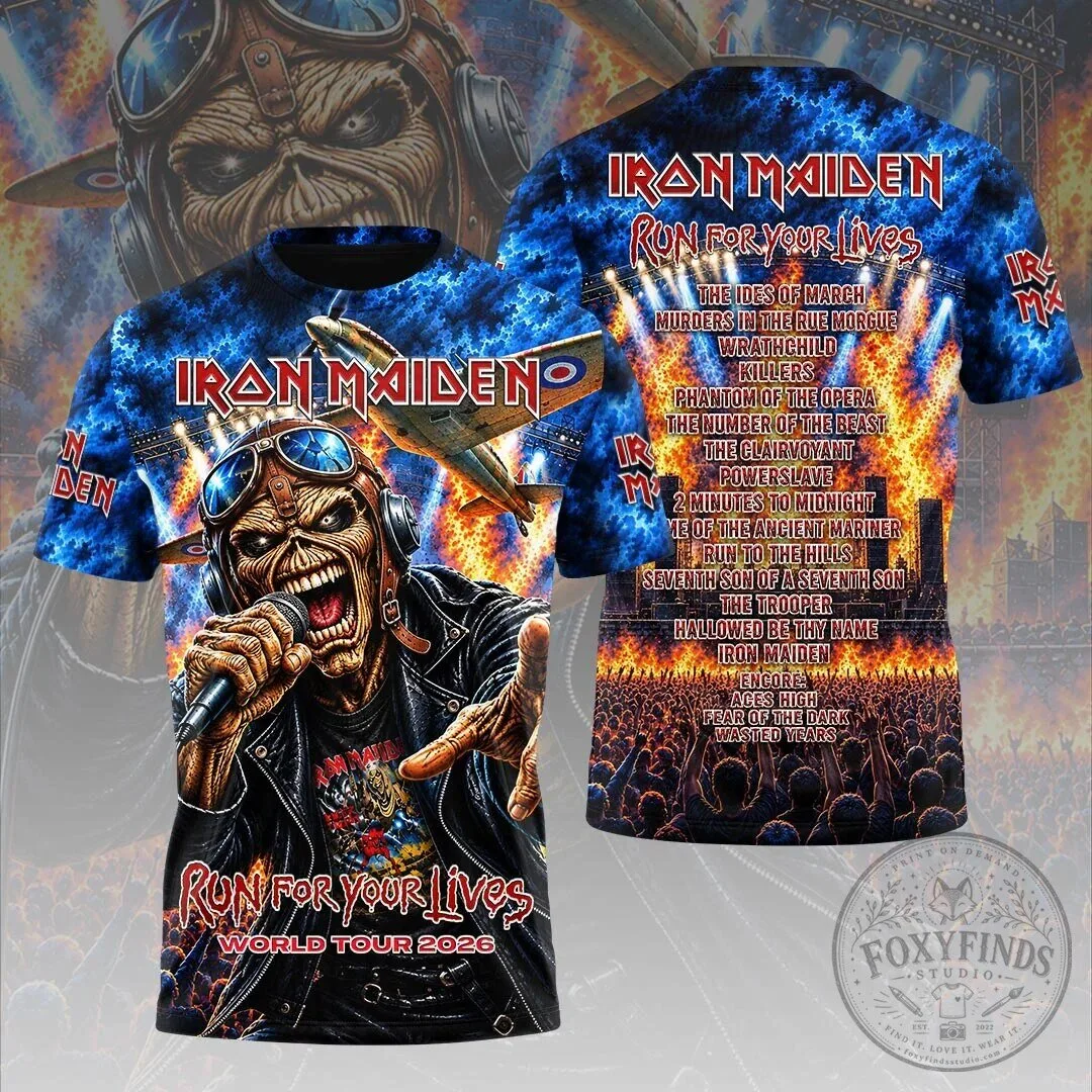 Iron Maiden 2026 World Tour Concert T-Shirt - Run For Your Lives Music Band Merchandise