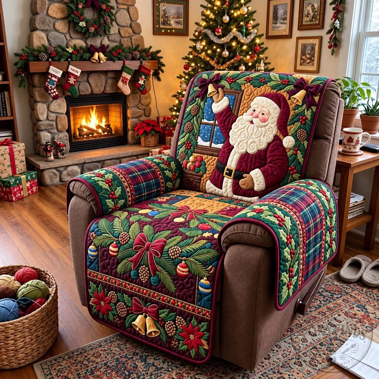 Christmas Santa Claus Quilted Recliner Chair Cover for Holiday Home Decor 5 Christmas Santa Claus Quilted Recliner Chair Cover for Holiday Home Decor