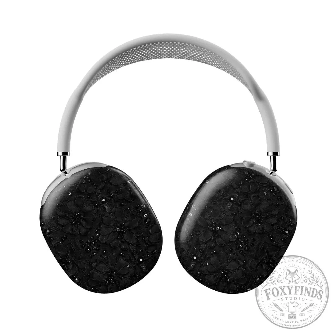 Black Floral Pattern AirPods Max Case Cover for Apple Headphones