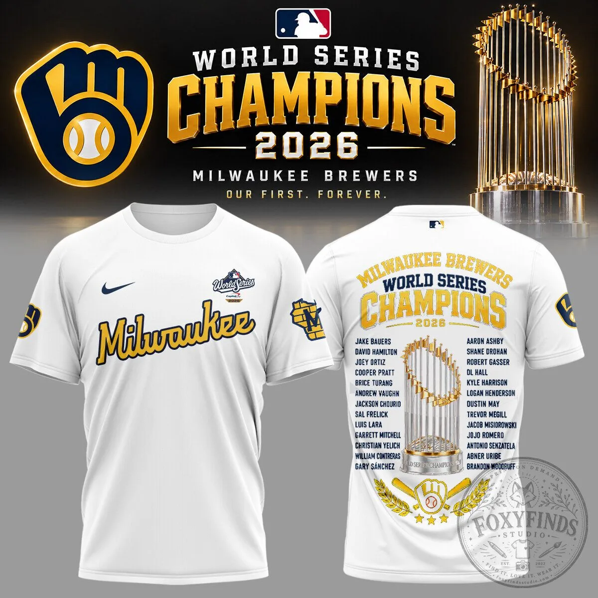 2026 World Series Champions T-Shirt featuring Milwaukee Brewers Roster 3 2026 World Series Champions T-Shirt featuring Milwaukee Brewers Roster