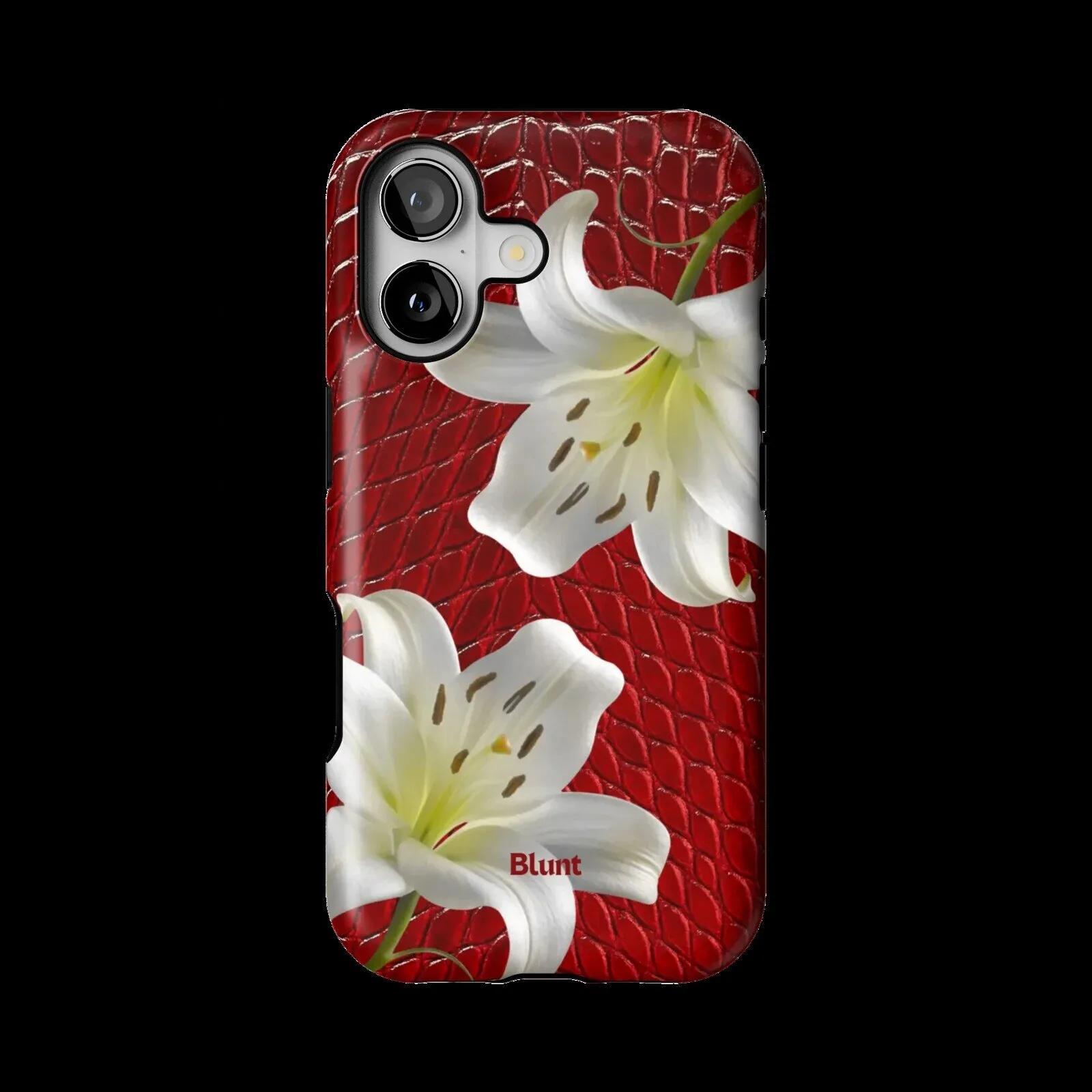 White Lily Flower and Red Alligator Skin Pattern iPhone Case