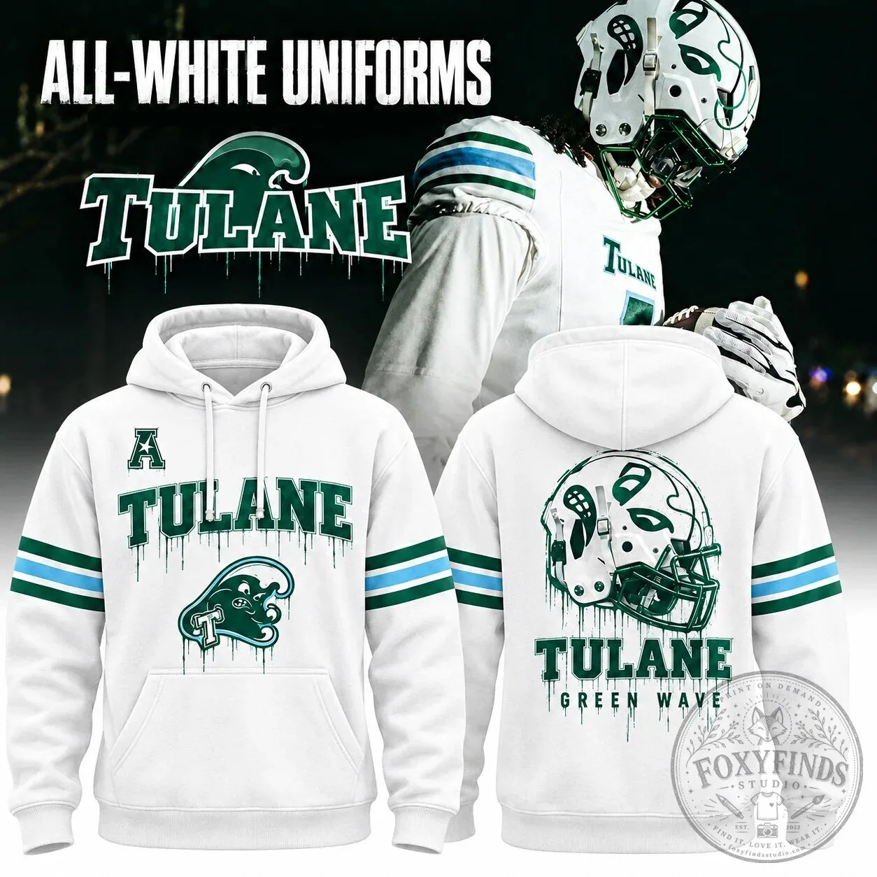 Tulane Green Wave Football Team White Uniform Style Hoodie