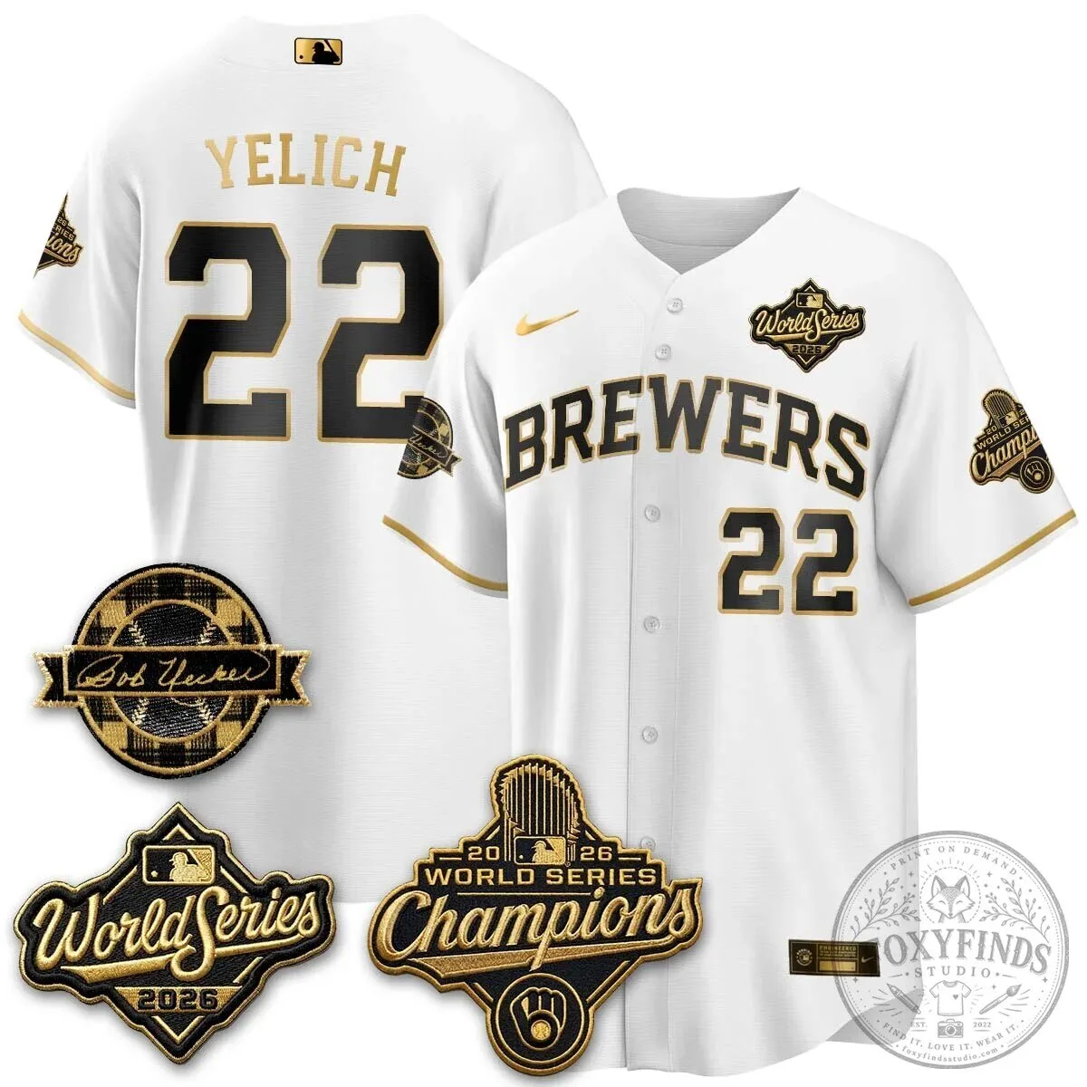 2026 World Series Champions Baseball Jersey by Bob Uecker for Milwaukee Brewers 108 2026 World Series Champions Baseball Jersey by Bob Uecker for Milwaukee Brewers