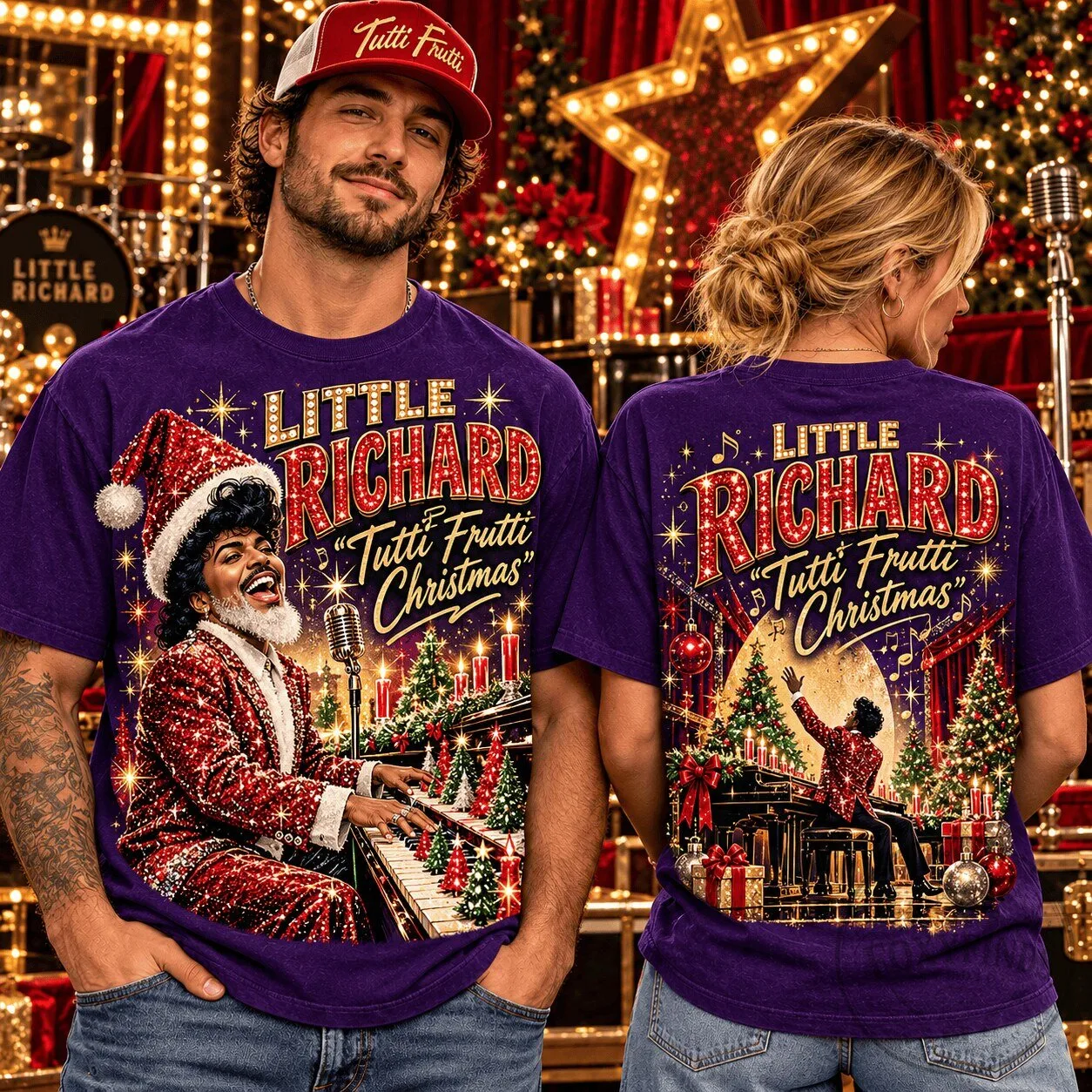 Little Richard Tutti Frutti Christmas Purple Rock and Roll T-Shirt