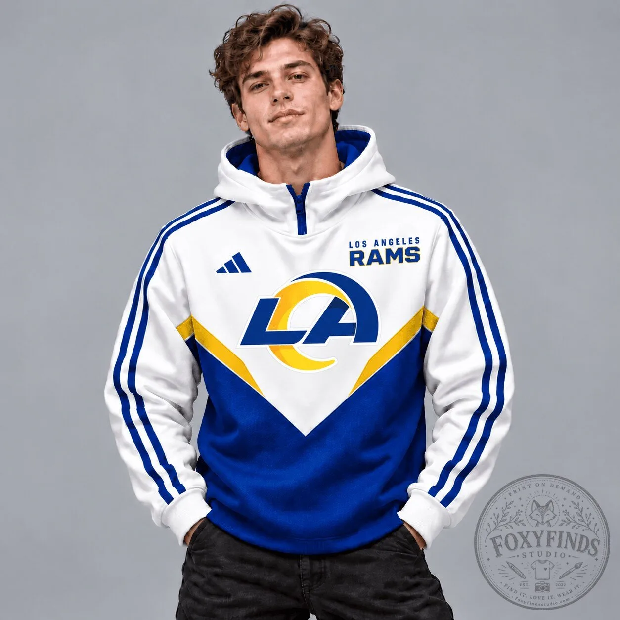 Los Angeles Rams National Football League White and Blue Colorblock Hoodie 5 Los Angeles Rams National Football League White and Blue Colorblock Hoodie