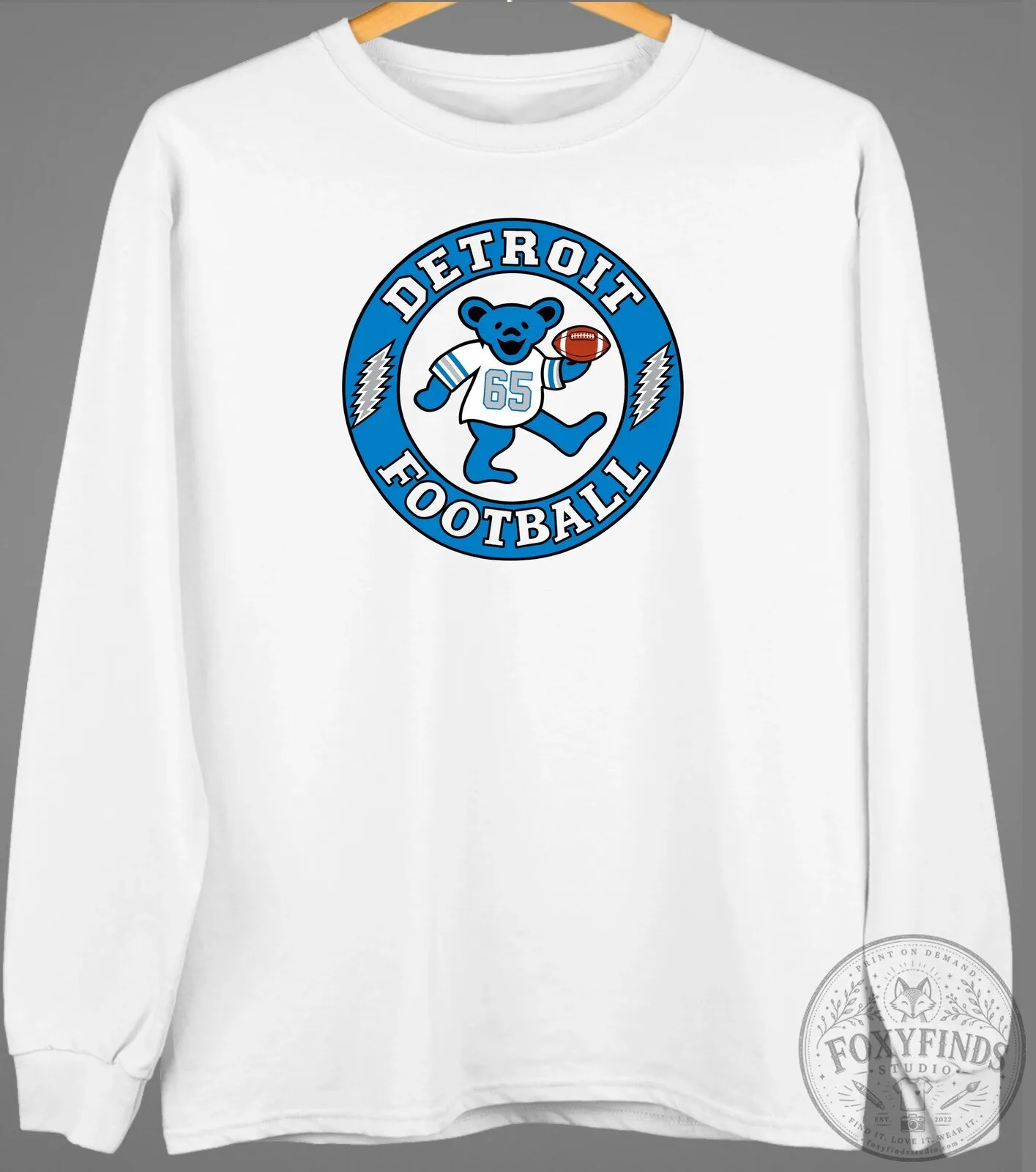 Detroit Football Dancing Bear Grateful Dead Inspired Crewneck Sweatshirt