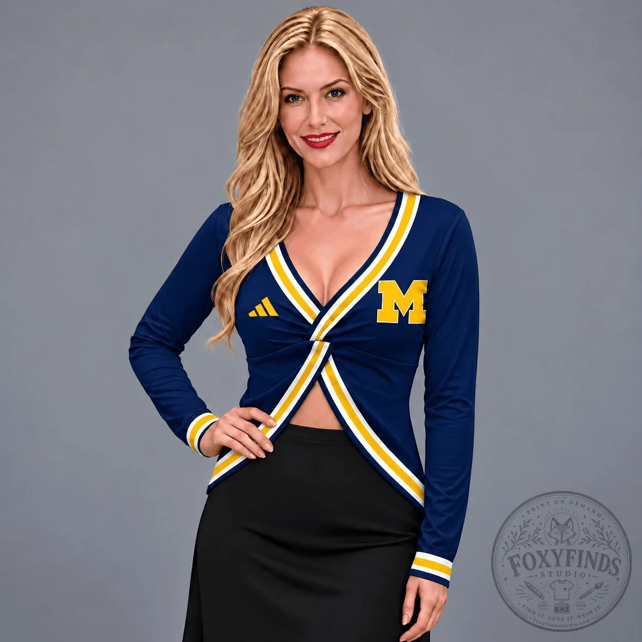 Michigan Wolverines NCAA Women's Deep V-Neck Long Sleeve Wrap Top
